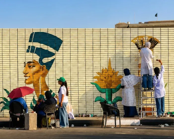 Row erupts over Cairo mural depicting Tutankhamun and Nefertiti with dark skin
